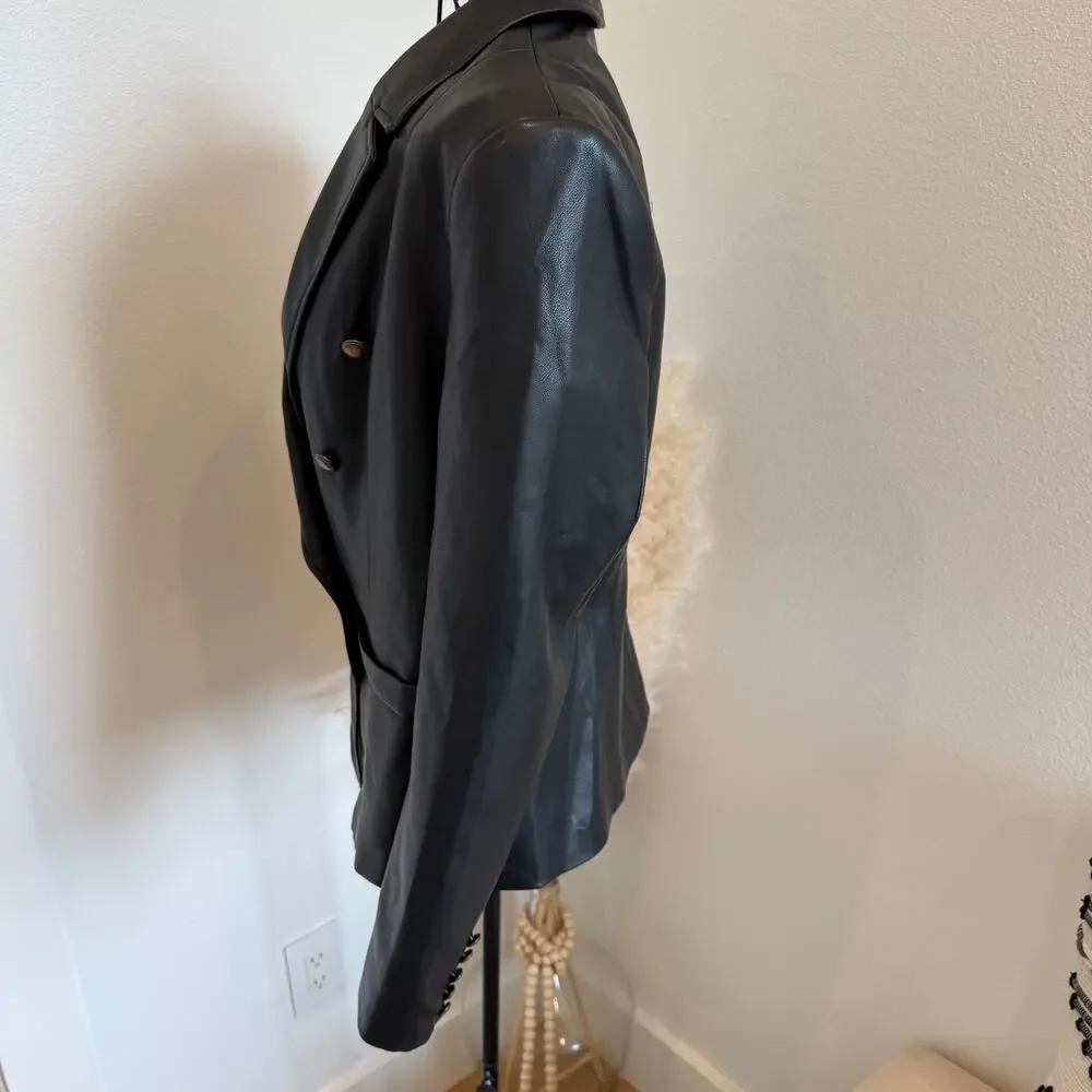 Amaryllis x Ashlee Nichols Black Faux Leather Blazer Jacket Medium - Picture 4 of 12